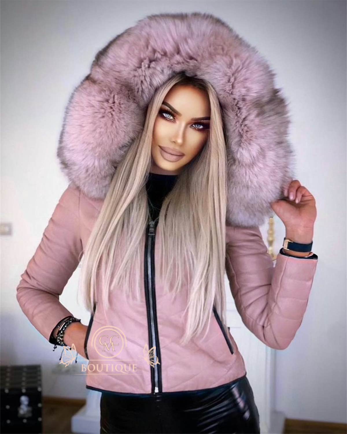 Aliya Powder Pink Leather Jacket - CCM 