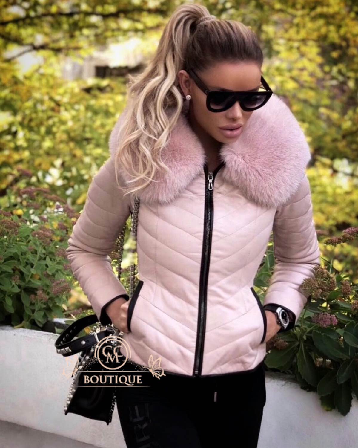 Aliya Powder Pink Leather Jacket - CCM 